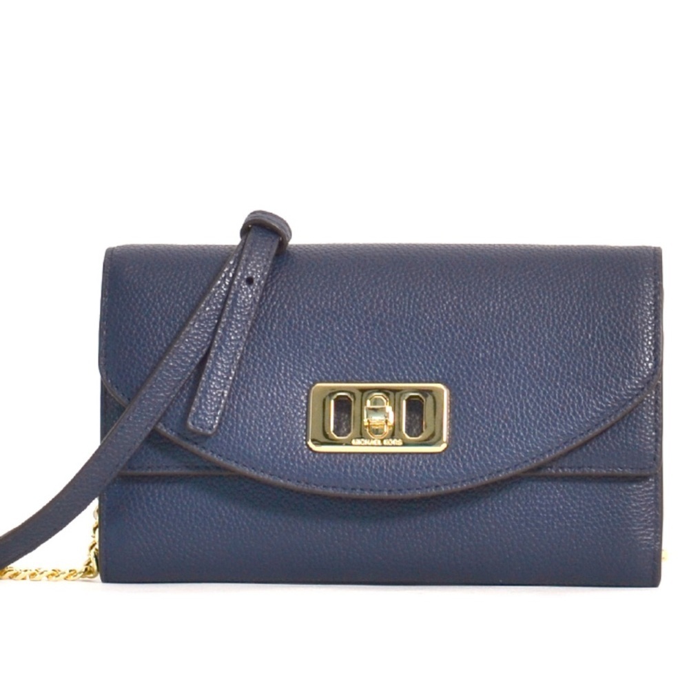 Michael Kors Karson Wallet Clutch Leather Navy Crossbody Mini Bag Chain Travel